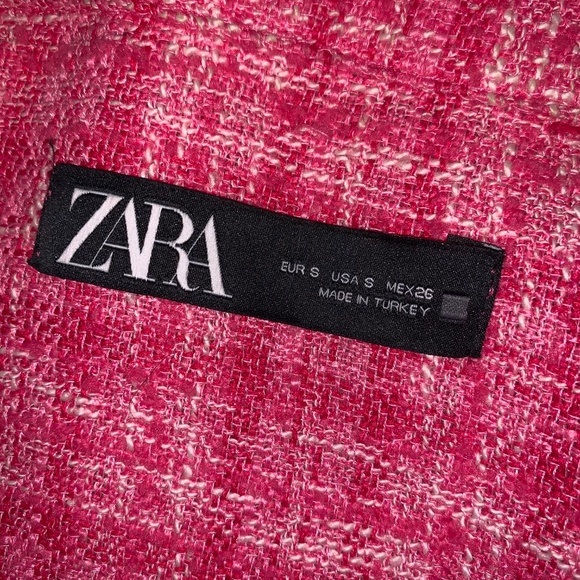 Zara Tweed Textured Woven Plaid Frayed Overshirt Shacket Shirt Jacket Pink S - Picture 6 of 16